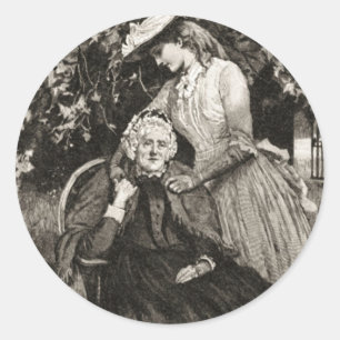 Vintage Äldre Mor och dotter Runt Klistermärke