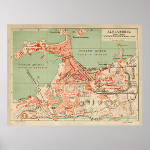 Vintage Alexandria Egypten Karta (1887) Poster