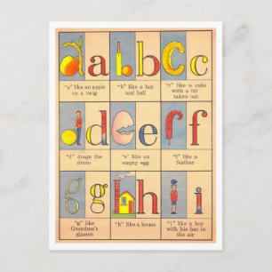 Vintage Alfabet Illustration Vykort