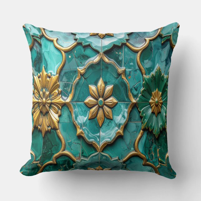 Vintage Algerian Turquoise Ceramic Art Pillows Kudde (Framsida)