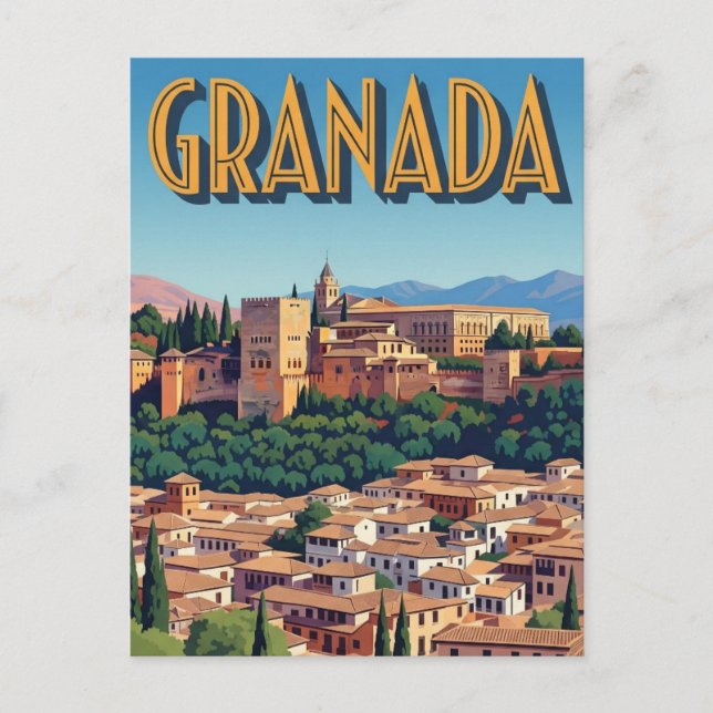 Vintage Alhambra Granada Spain Travel Vykort (Framsida)