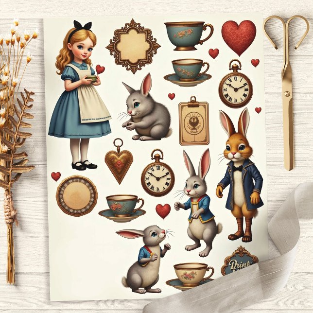 Vintage Alice Fussy Cut Wonderland-design (Skapare uppladdad)