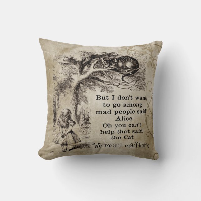 Vintage Alice i den underlandCheshire katten Kudde (Framsida)