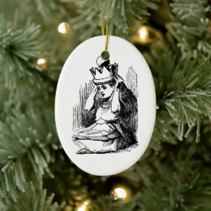 Vintage Alice i Underlandet, Alice med drottningen Julgransprydnad Keramik