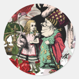 Vintage Alice i Underlandet decoupage Runt Klistermärke