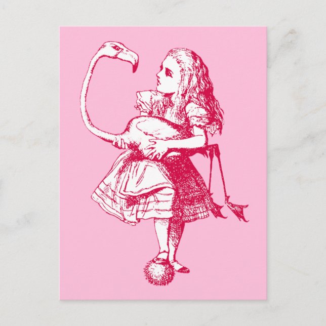Vintage Alice i Underlandet Flamingo Vykort (Framsida)