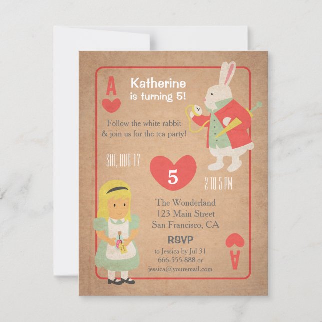 Vintage Alice i Underlandet Födelsedagsfest Inbjudningar (Framsida)