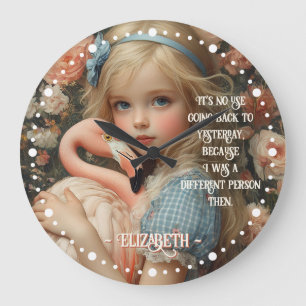 Vintage Alice i Underlandet med Rosa Flamingo Stor Klocka