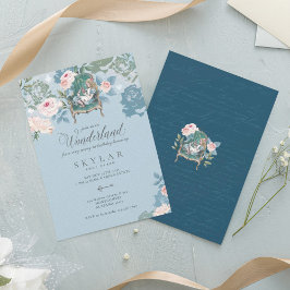 Vintage Alice i Underlandet Rosa Rosor Födelsedag Inbjudningar