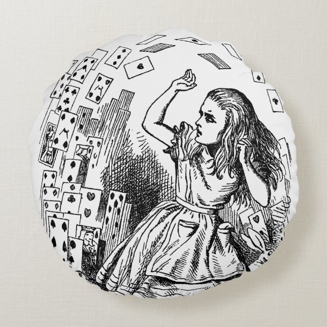 Vintage Alice i Underlandet, spelkort flyger Rund Kudde (Baksidan)