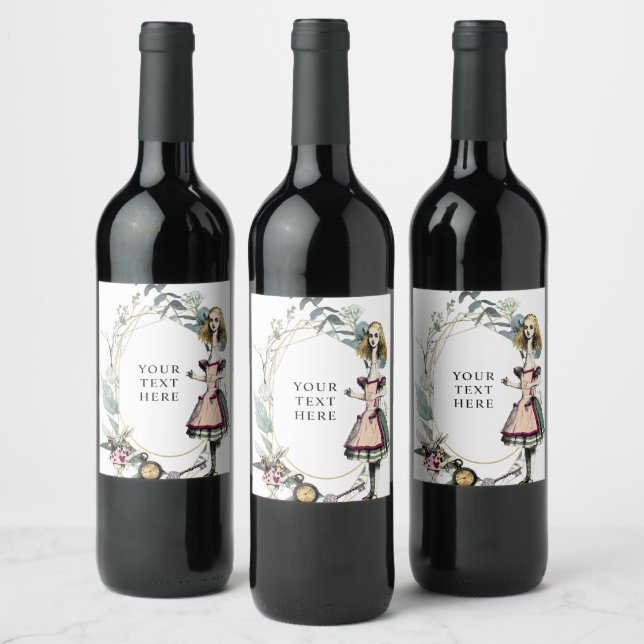 Vintage Alice i Underlandet  Vinflaska Etikett (Flaskor)