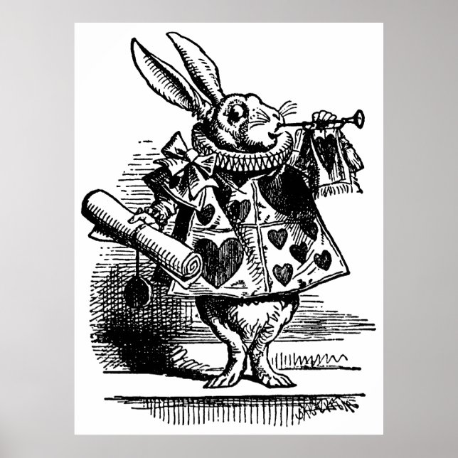Vintage Alice i Underlandet Vita Kaninen som Heral Poster (Framsidan)