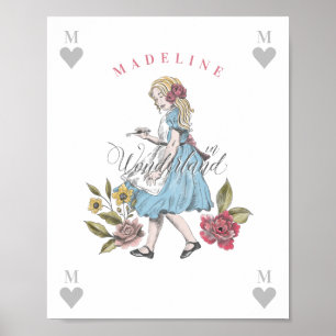 Vintage Alice i Wonderland Alice och Blommigtar Poster