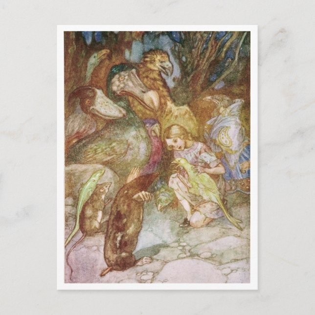 Vintage Alice i Wonderland Animal Friends Vykort (Framsida)