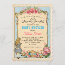 Vintage Alice i Wonderland Baby Shower Tea Inbjuda