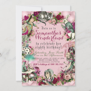 Vintage Alice i Wonderland Birthday-inbjudan Inbjudningar