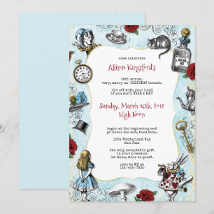 Vintage Alice i Wonderland Birthday Inbjudningar