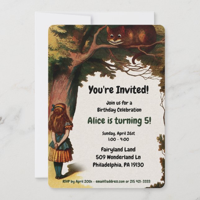 Vintage Alice i Wonderland Birthday Inbjudningar (Framsida)