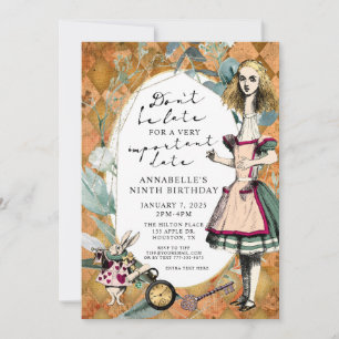 Vintage Alice i Wonderland Birthday Möhippa Baby I Inbjudningar