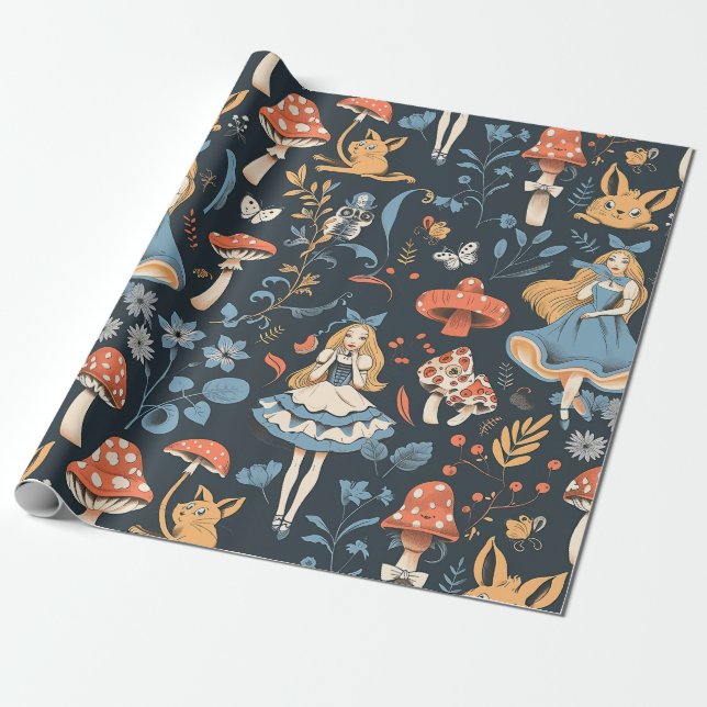 Vintage Alice i Wonderland Cheshire Cat Decoupage Presentpapper (Utrullad)