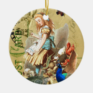 Vintage Alice i Wonderland collage Julgransprydnad Keramik