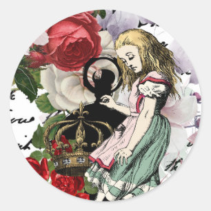 Vintage Alice i Wonderland Decoupage Runt Klistermärke