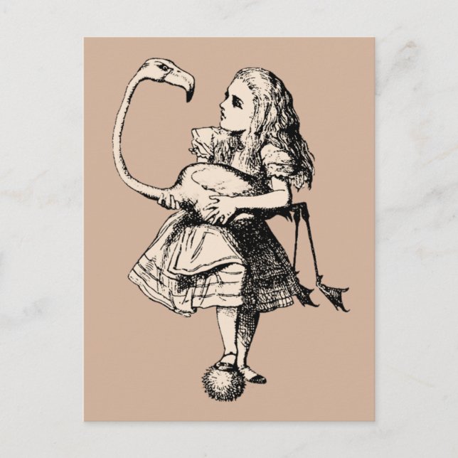 Vintage Alice i Wonderland Flamingo Vykort (Framsida)