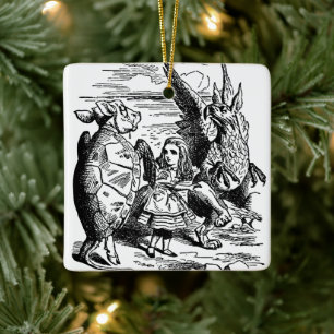 Vintage Alice i Wonderland, Griffin, Mock Turtle Julgransprydnad Keramik
