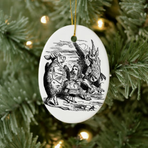 Vintage Alice i Wonderland, Griffin, Mock Turtle Julgransprydnad Keramik