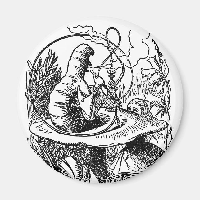 Vintage Alice i Wonderland Hookah Caterpelare Magnet (Framsidan)