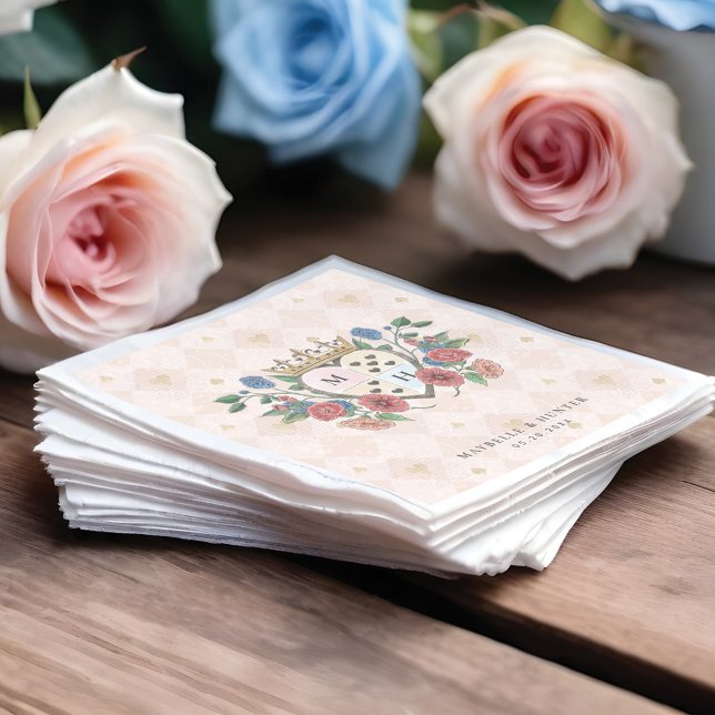 Vintage Alice i Wonderland Krona Heart Monogram Pappersservett (Vintage Alice in Wonderland Crown Heart Monogram Napkins)