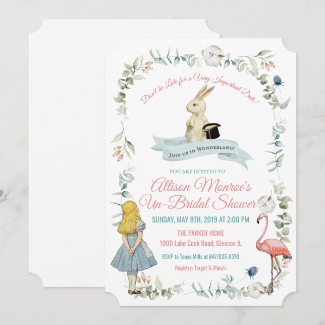 Vintage Alice i Wonderland Möhippa Inbjudningar (Fram/baksida)