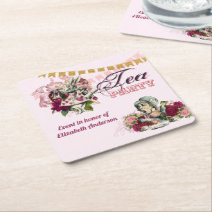 Vintage Alice i Wonderland Tea Party Anpassningsba Underlägg Papper Kvadrat