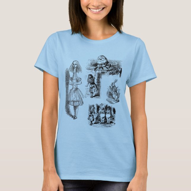 Vintage Alice i Wonderland, Tenniel Characters Tee Shirt (Framsida)