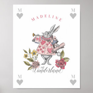 Vintage Alice i Wonderland Vitkanin-Blommigtar Poster