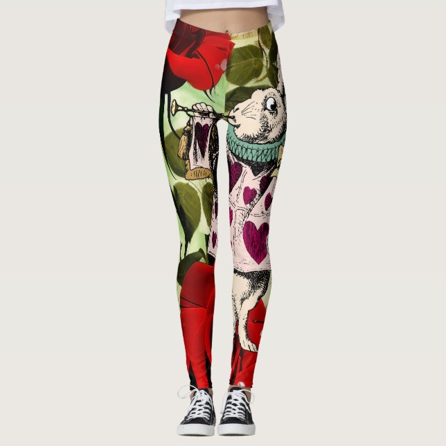 Vintage Alice i Wonderland White Rabbit Leggings (Framsida)