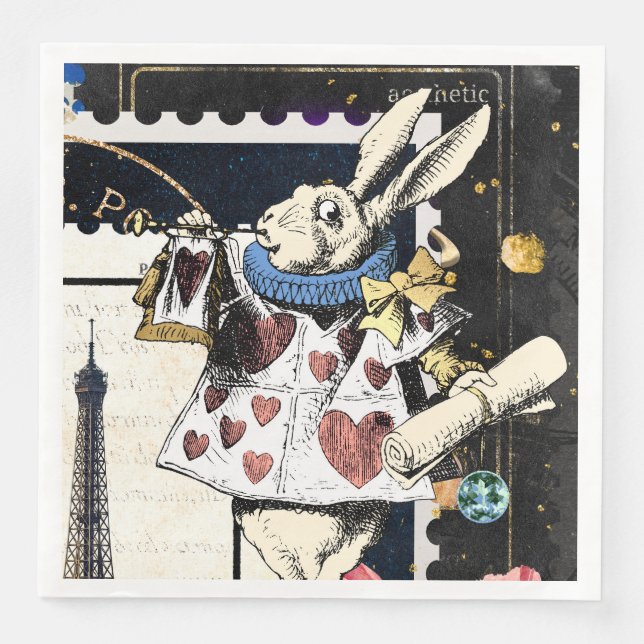 Vintage Alice i Wonderland White Rabbit Pappersservett (Framsida)