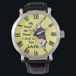 Vintage Alice i Wonderland White Rabbit Quote Armbandsur<br><div class="desc">Vintage Alice i Wonderland Quote Watch - Åh, kära nån, missa inte den här! Fullt av charm och karaktär denna klocka inspireras av den vita kaninen från Alice i Underland bok. Den här fantastisk Alice I Wonderland-vakten har den vita kaninen på den klassiska scenen där han tittar på klockan och...</div>