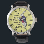 Vintage Alice i Wonderland White Rabbit Quote Armbandsur<br><div class="desc">Vintage Alice i Wonderland Quote Watch - Åh, kära nån, missa inte den här! Fullt av charm och karaktär denna klocka inspireras av den vita kaninen från Alice i Underland bok. Den här fantastisk Alice I Wonderland-vakten har den vita kaninen på den klassiska scenen där han tittar på klockan och...</div>
