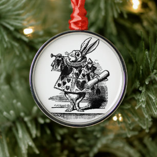 Vintage Alice i Wonderland White Rabbit som Herald Julgransprydnad Metall
