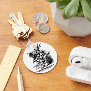 Vintage Alice i Wonderland White Rabbit som Herald Nyckelring