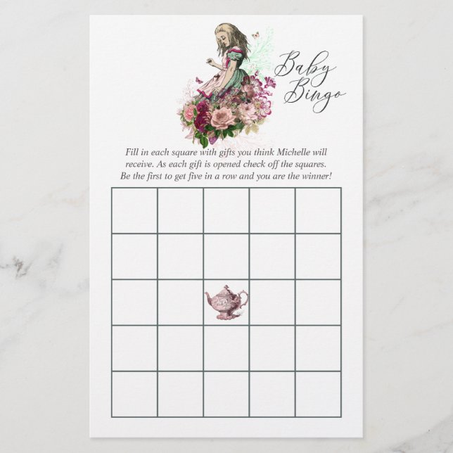 Vintage Alice in Wonderland Baby Shower Bingo (Framsida)