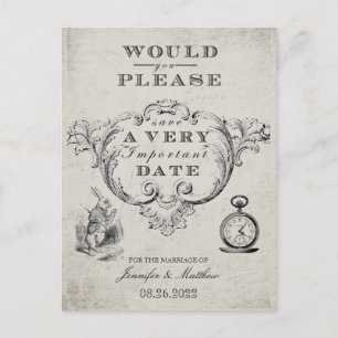 Vintage Alice in Wonderland Bröllop spara datum Vykort