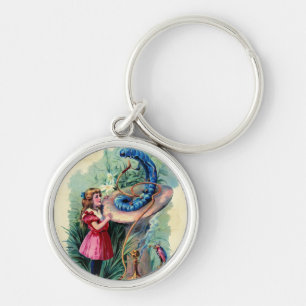 Vintage Alice in Wonderland Keychain Rund Silverfärgad Nyckelring