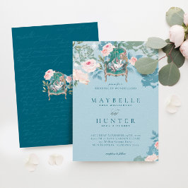 Vintage Alice in Wonderland Rosa ros Bröllop Inbjudningar