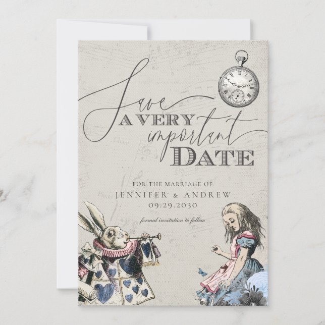 Vintage Alice in Wonderland Spara datum Datumet (Framsida)