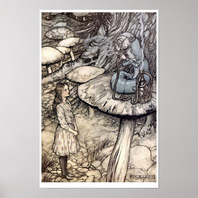 Vintage Alice med Hookah Smoking CaterPelare Poster (Framsidan)
