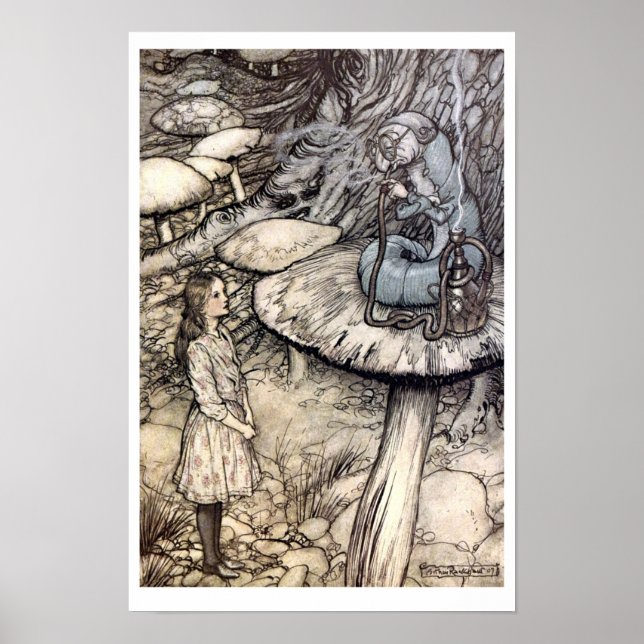 Vintage Alice med Hookah Smoking CaterPelare Poster (Framsidan)