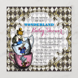 Vintage Alice Underland Babyshower Inbjudningar