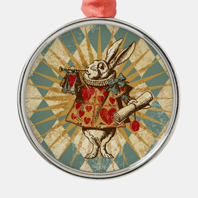 Vintage Alice White Rabbit Julgransprydnad Metall (Framsidan)